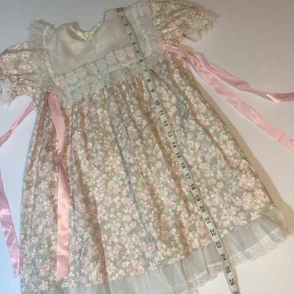 Vintage 80s Sears Winnie The Pooh Dress Floral Lace Trim - Picture 7 of 9